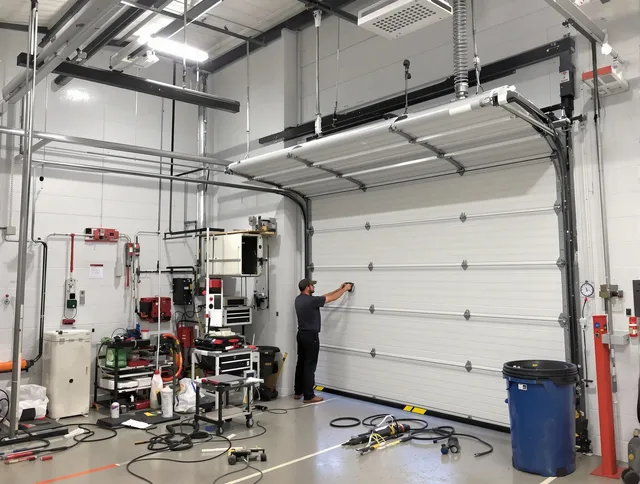 Ocala Garage Door Repair certified technician performing commercial door repair at a Ocala business facility